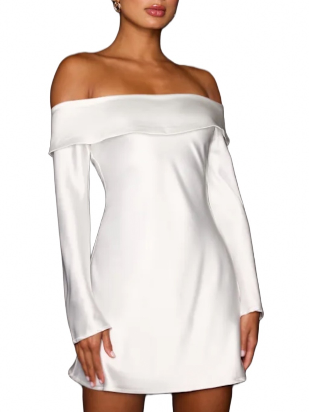 Lulus • White Satin Off-the-Shoulder Mini Dress